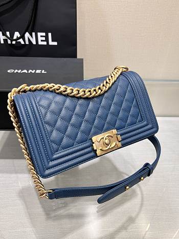 	 Colestore Chanel Boy Handbag Gold Hardware In Blue 25cm
