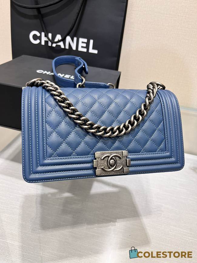 	 Colestore Chanel Boy Handbag Silver Hardware In Blue 25cm - 1