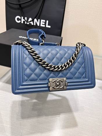 	 Colestore Chanel Boy Handbag Silver Hardware In Blue 25cm