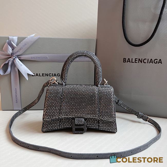 	 Colestore Balenciaga Hourglass Xs Crystal-embellished Cross-body Bag Womens Grey - 1