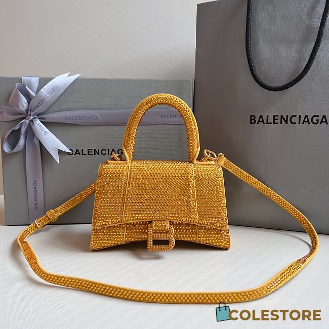 	 Colestore Balenciaga Hourglass Xs Crystal-embellished Cross-body Bag Womens Yellow - 1
