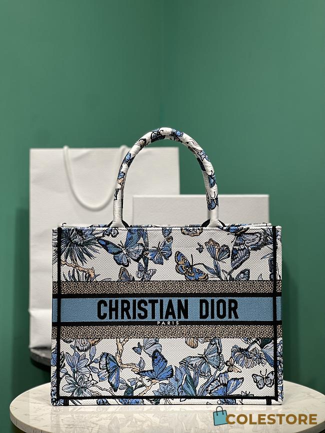 	 Colestore Medium Dior Book Tote Bag Butterfly Blue Size 36*18*28cm - 1