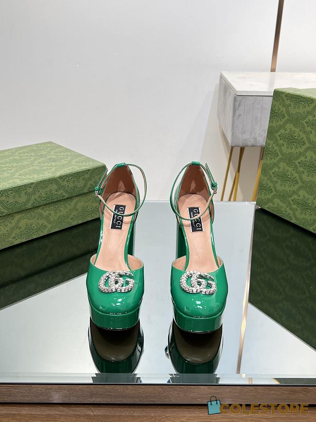 Colestore Gucci Women's Platform Pump With Double G Green Patent Leather - 1