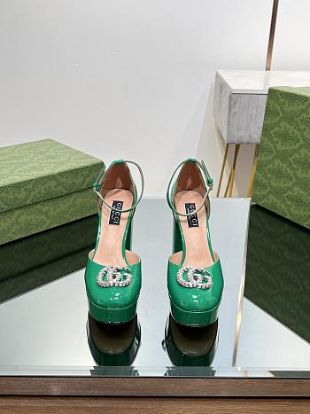 Colestore Gucci Women's Platform Pump With Double G Green Patent Leather