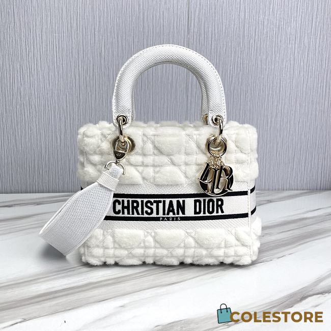 Colestore Dior - Medium Lady D-Lite Bag Latte Cannage Shearling - Women White  - 1
