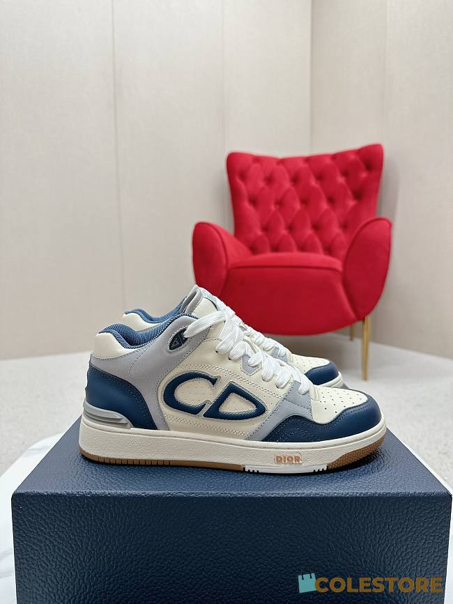 Colestore B57 Mid-Top Sneaker Navy Blue and Cream Smooth Calfskin with Gray Suede - 1