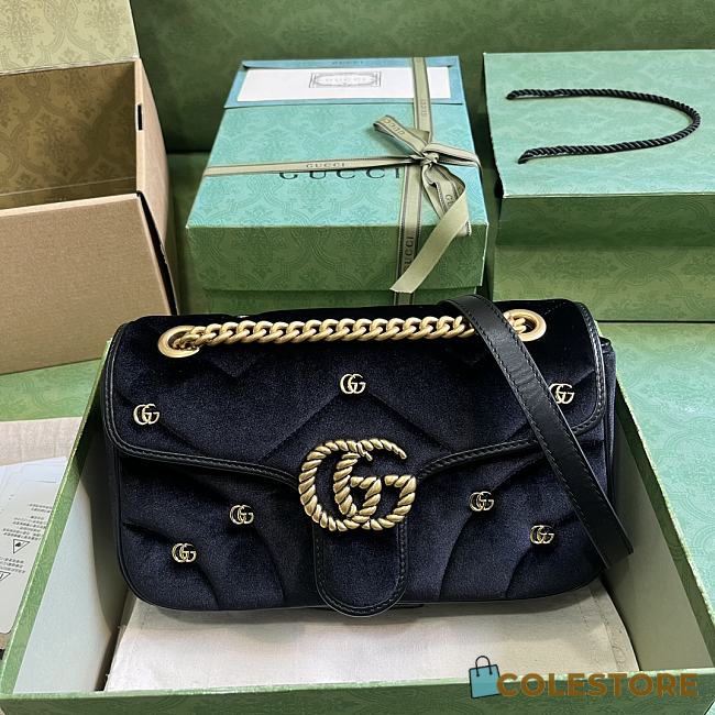 Coletore Gg Marmont Shoulder Bag Black Velvet Size 26x 15x 7cm - 1