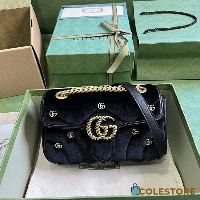 	 Coletore Gg Marmont Mini Shoulder Bag Black Velvet Size 22x 13x 6cm - 1