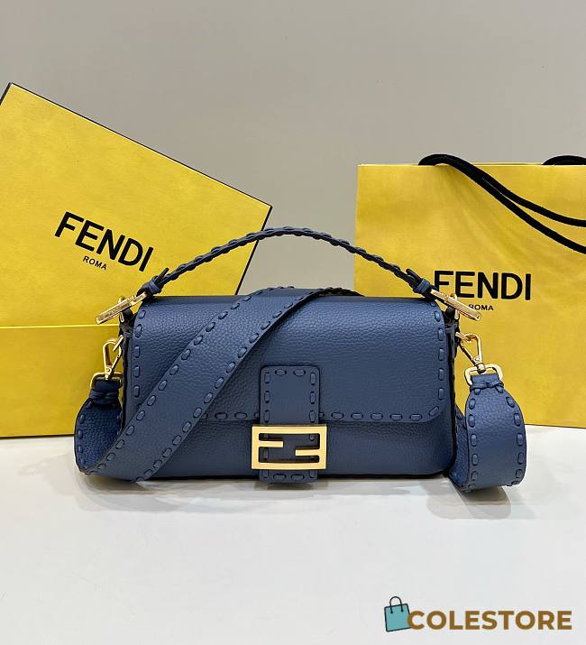 Colestore Fendi Midnight Blue Selleria Bag With Oversized Topstitching 28x6.5x15cm - 1