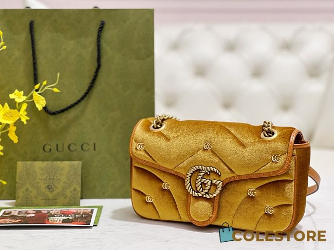 	 Coletore Gg Marmont Shoulder Bag Yellow Velvet Size 26x15x7cm - 1