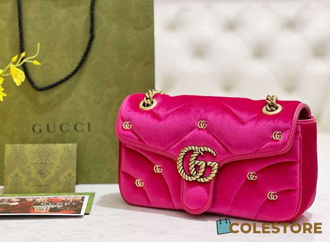 	 Coletore Gg Marmont Shoulder Bag Pink Velvet Size 26x15x7cm - 1