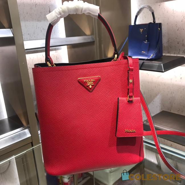 Colestore Medium Saffiano Leather Prada Panier Bag Red 22*23*13cm - 1