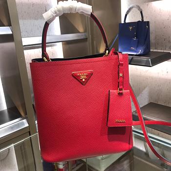 Colestore Medium Saffiano Leather Prada Panier Bag Red 22*23*13cm
