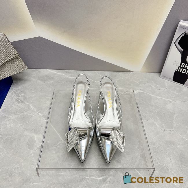 	 Coletsore Prada Patent Leather Slingback Pumps Silver Size 35-39 - 1
