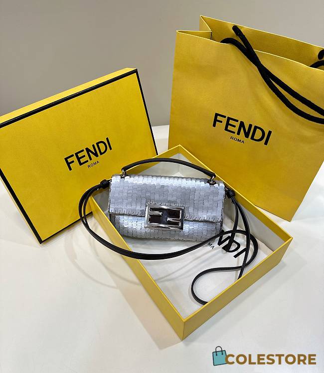 Colestore Fendi Leather Bag With Gradient Siver Sequins 18.5x3.5x9.5cm - 1