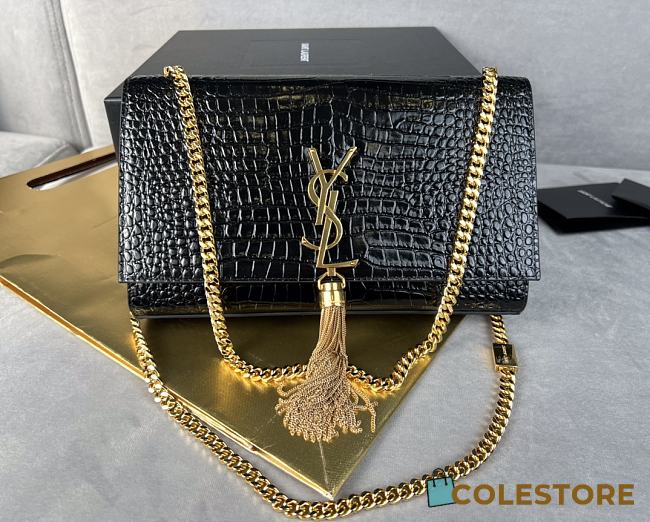 Colestore Ysl Kate Crocodile Leather Black Bag 24×14.5×5.5cm - 1