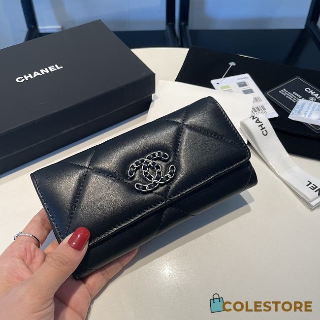 	 Coletsore Chanel Wallet Lambskin Black Silver Hardware Size 19.5*12.5cm - 1