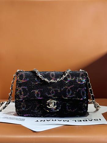 Colestore Chanel Small Black Sequins Flap Bag Size 20cm