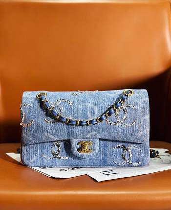 Colestore Chanel Medium Denim Classic Flap Size 15.5x25.5x6.5