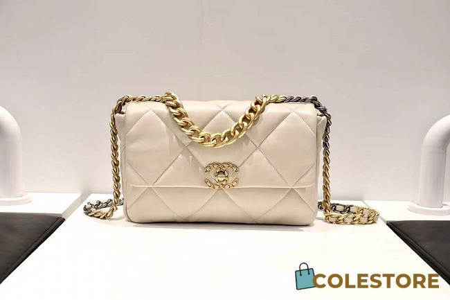 Colestore Chanel 19 Flap Bag In White Gold Hardware size 26x17x8cm - 1