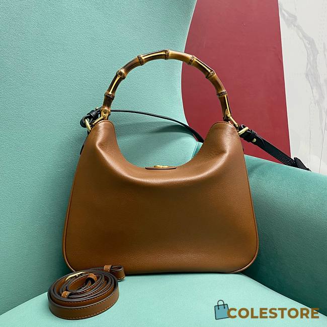 Colestore GG Diana Small Brown Leather Shoulder Bag 30×8.5×26 - 1