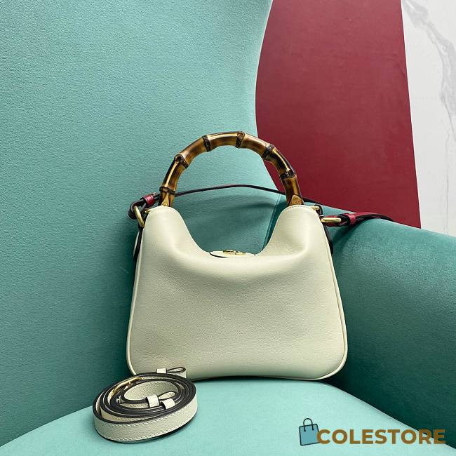 	 Colestore GG Diana Small White Leather Shoulder Bag 30×8.5×26 - 1