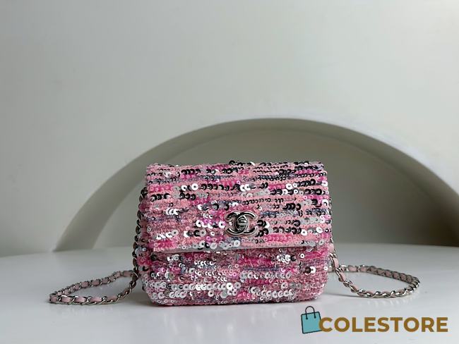 Colestore Chanel Flapbag Sequin Pink Size 20cm - 1