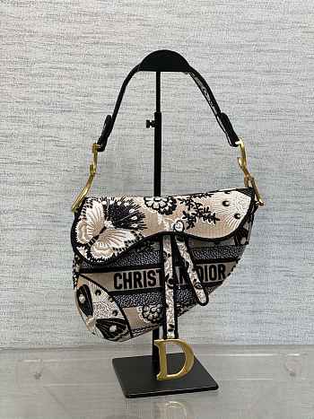 Colestore Dior Saddle-Tas Beige Veelkleurig Butterfly Bandana-Borduurs 25cm
