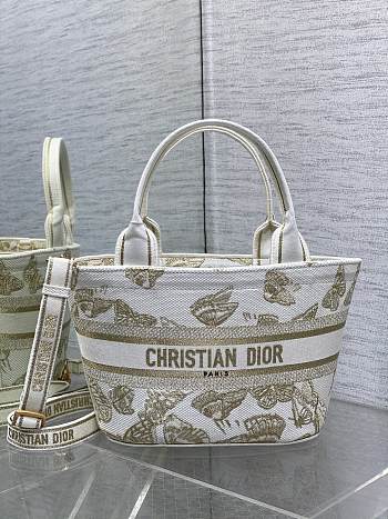 Colestore Dior Hat Basket Bag White and Gold-tone Gradient Butterflies Embroidery