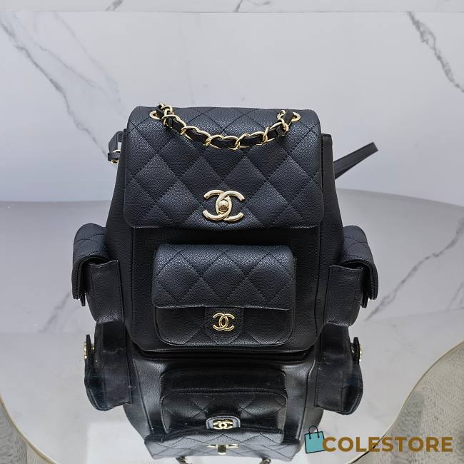 	 Colestore Chanel Duma Cargo Backpack Black Caviar Leather Size 21.5x19.5x12cm - 1