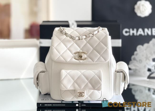 	 Colestore Chanel Duma Cargo Backpack White Caviar Leather Size 21.5x19.5x12cm - 1