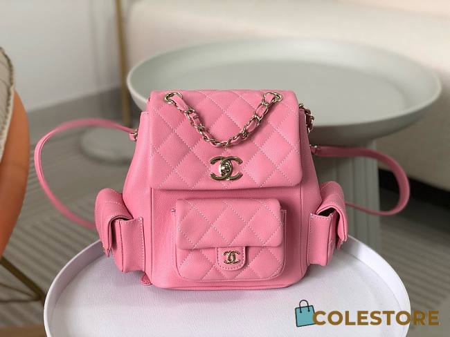 Colestore Chanel Duma Cargo Backpack Pink Caviar Leather Size 21.5x19.5x12cm - 1