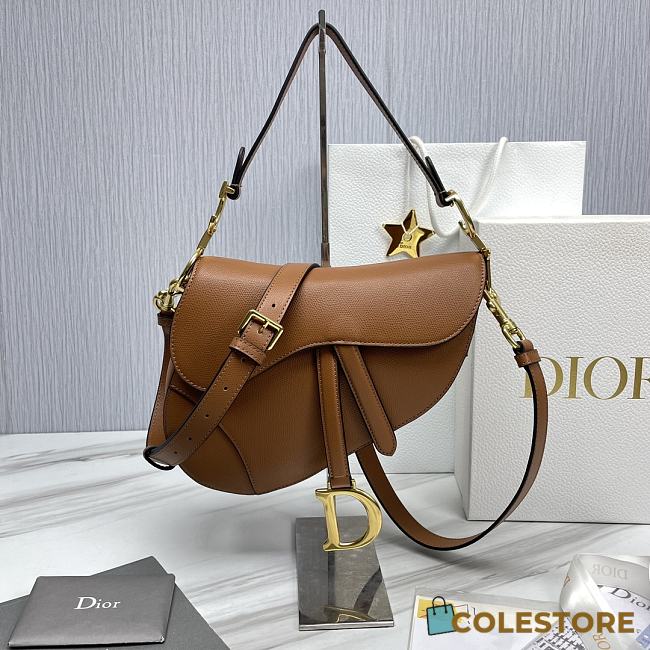 Colestore Dior Saddle Bag Brown Leather with strap 25.5*20*6.5 - 1