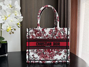 	 Colestore Small Dior Book Tote White and Red Embroidery 26.5 x21 x14cm