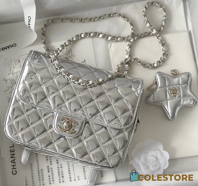	 Colestore Chanel Backpack Silver 23.5x18.5x8.5cm - 1
