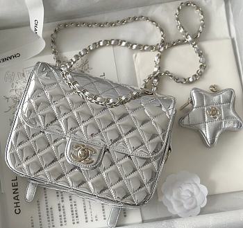 	 Colestore Chanel Backpack Silver 23.5x18.5x8.5cm