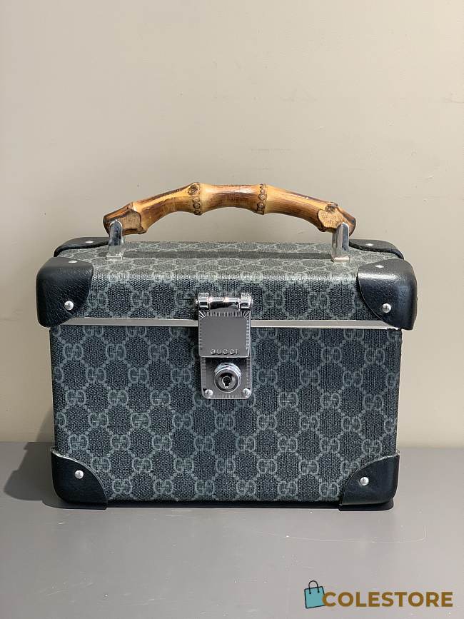 	 GUCCI New Monogram GG Globe Trotter Bamboo Vanity Case Bag 02 - 1