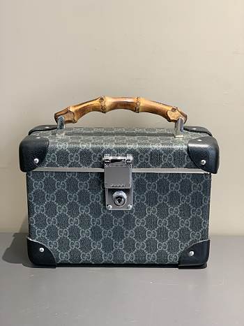 	 GUCCI New Monogram GG Globe Trotter Bamboo Vanity Case Bag 02