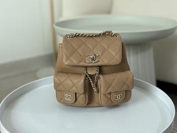 	 Colestore Chanel Backpack Duma Brown Mini Size 16.5x17.6x20cm