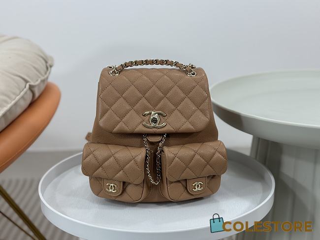 Colestore Chanel Backpack Grained Shiny Calfskin & Gold-Tone Metal Brown 20cm - 1