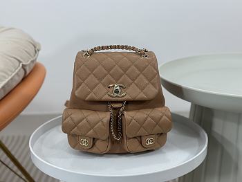Colestore Chanel Backpack Grained Shiny Calfskin & Gold-Tone Metal Brown 20cm