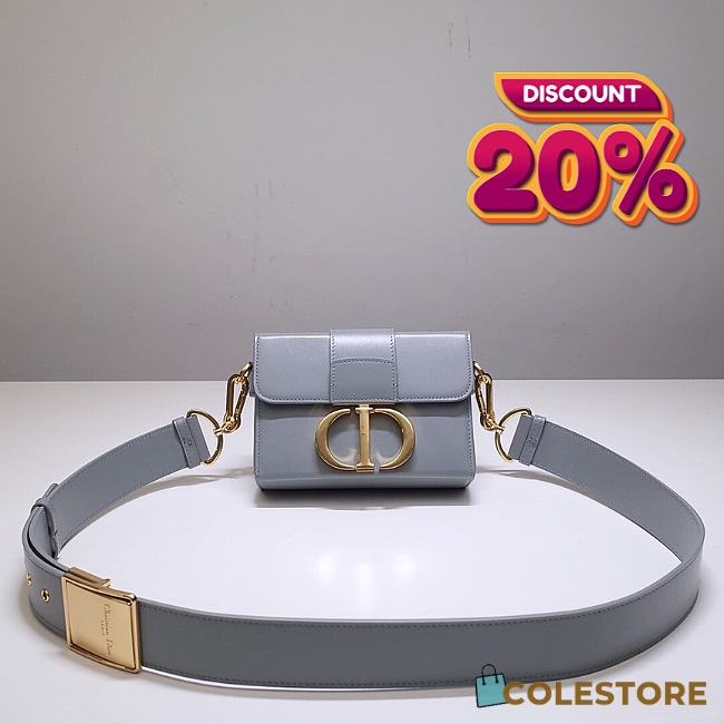 	 Colestore Dior 30 Montaigne Shiny Crinkled Lambskin Box Bag Grey 17.5*11.5*5cm - 1