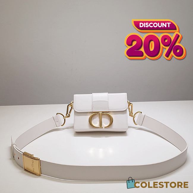 	 Colestore Dior 30 Montaigne Shiny Crinkled Lambskin Box Bag White 17.5*11.5*5cm - 1