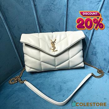 YSL LouLou Puffer Shoulder Bag In White 62033 Size 23x15.5x8.5cm