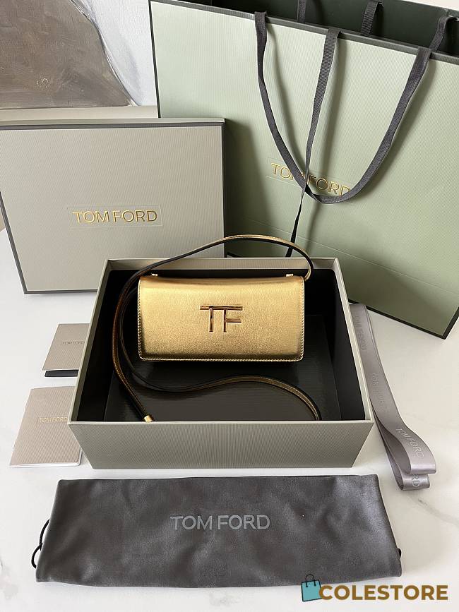 Colestore Tom Ford Mini Leather Gold Bag 19 X 10.5 X 3 CM - 1