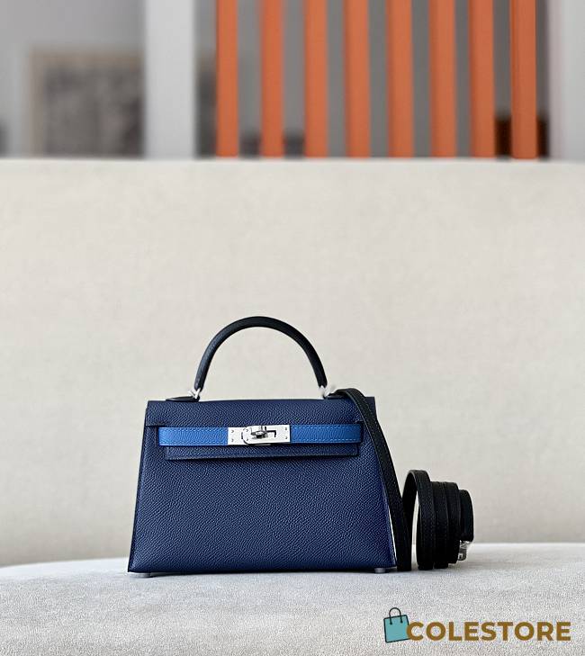 Hermes Kelly Mini Blue Size 19*6*12cm - 1