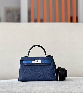 Hermes Kelly Mini Blue Size 19*6*12cm
