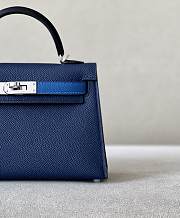 Hermes Kelly Mini Blue Size 19*6*12cm - 4