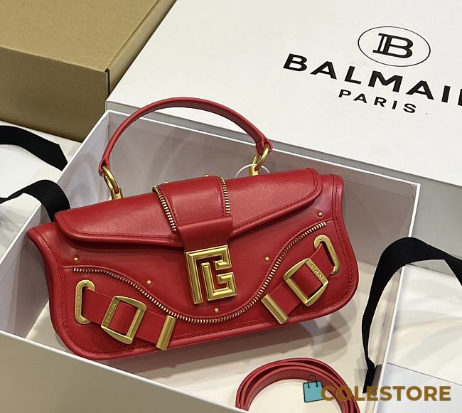 Colestore Balmain Blaze Clutch Bag In Smooth Leather Red - 1
