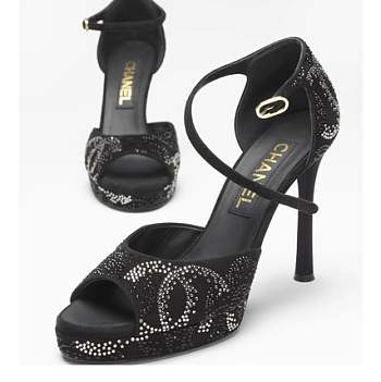 Colestore Chanel Sandals In Suede Black 10.5cm 
